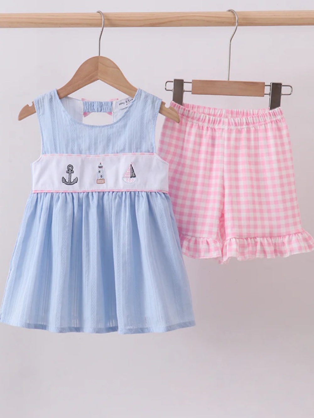 Blue sailboat embroidery jacquard shorts set Nautical Beach Toddler Girls 2T 3T
